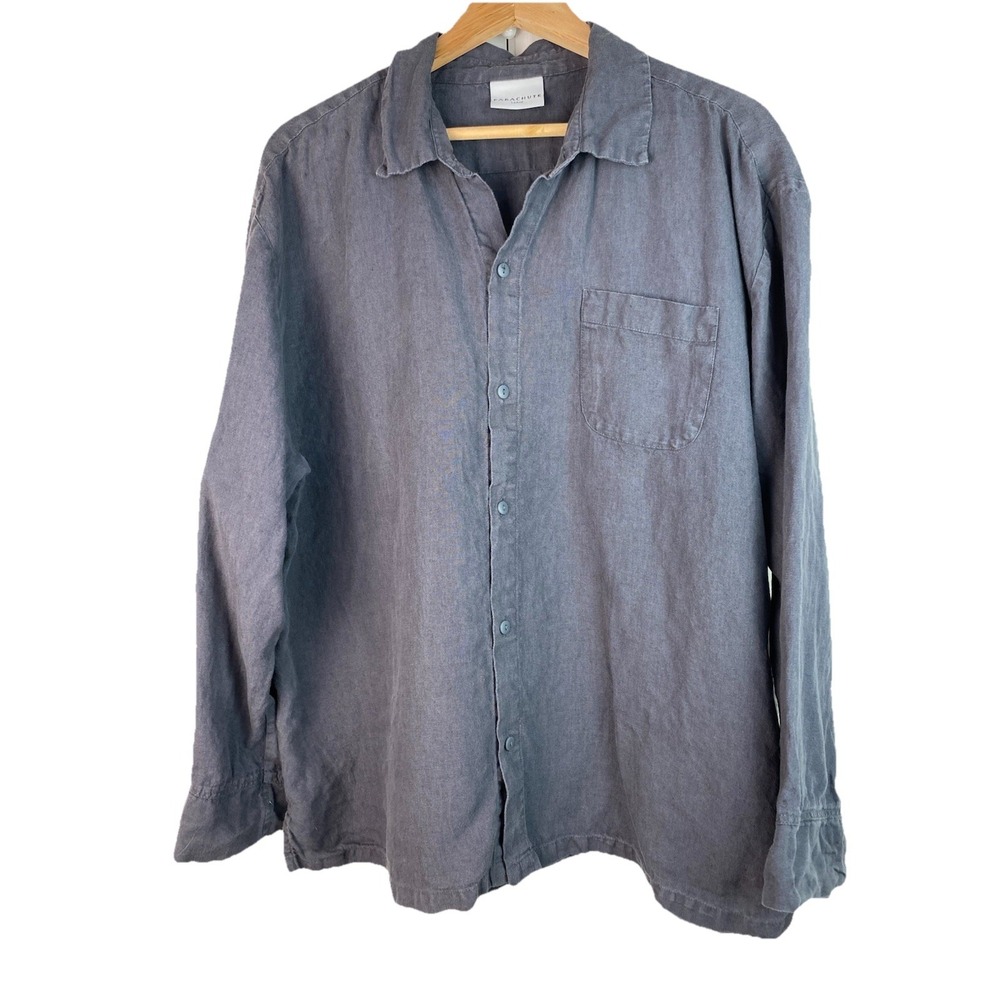 Parachute Women's L Gray 100% Linen Lagenlook Button Up Shirt Made in Portugal